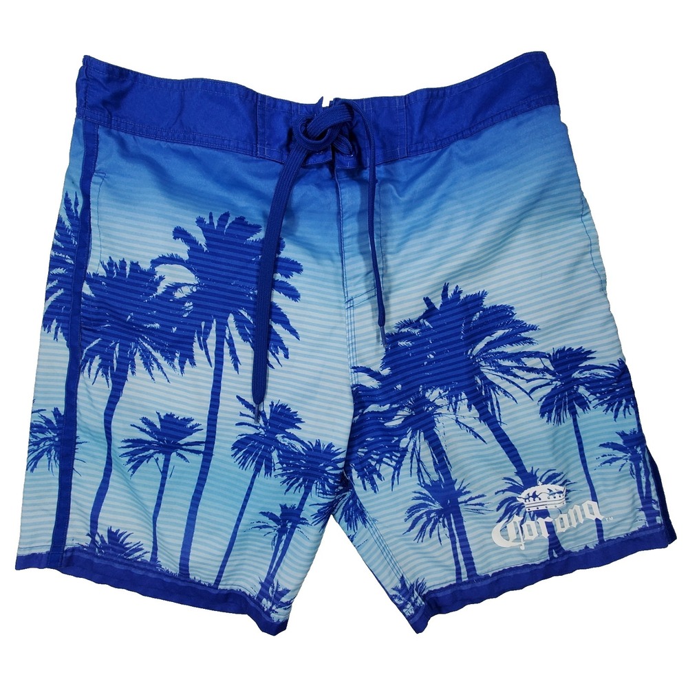 Corona Extra‎ Swim Trunks Mens Large Blue Palm Tree Board Shorts Beach